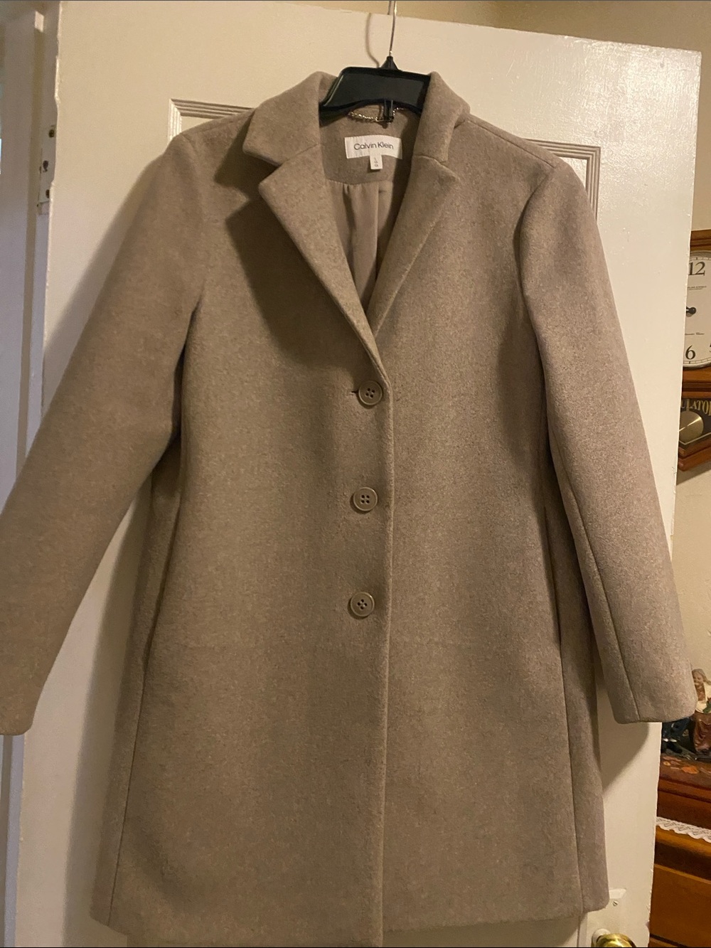 Calvin Klein Taupe Button-Front Wool-Blend Trench Coat